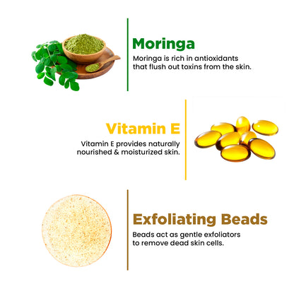 Exfoliating Face Scrub for Blackheads &amp; Whiteheads | Sensitive &amp; Normal Skin |  Gentle Scrub | Moringa | 100g