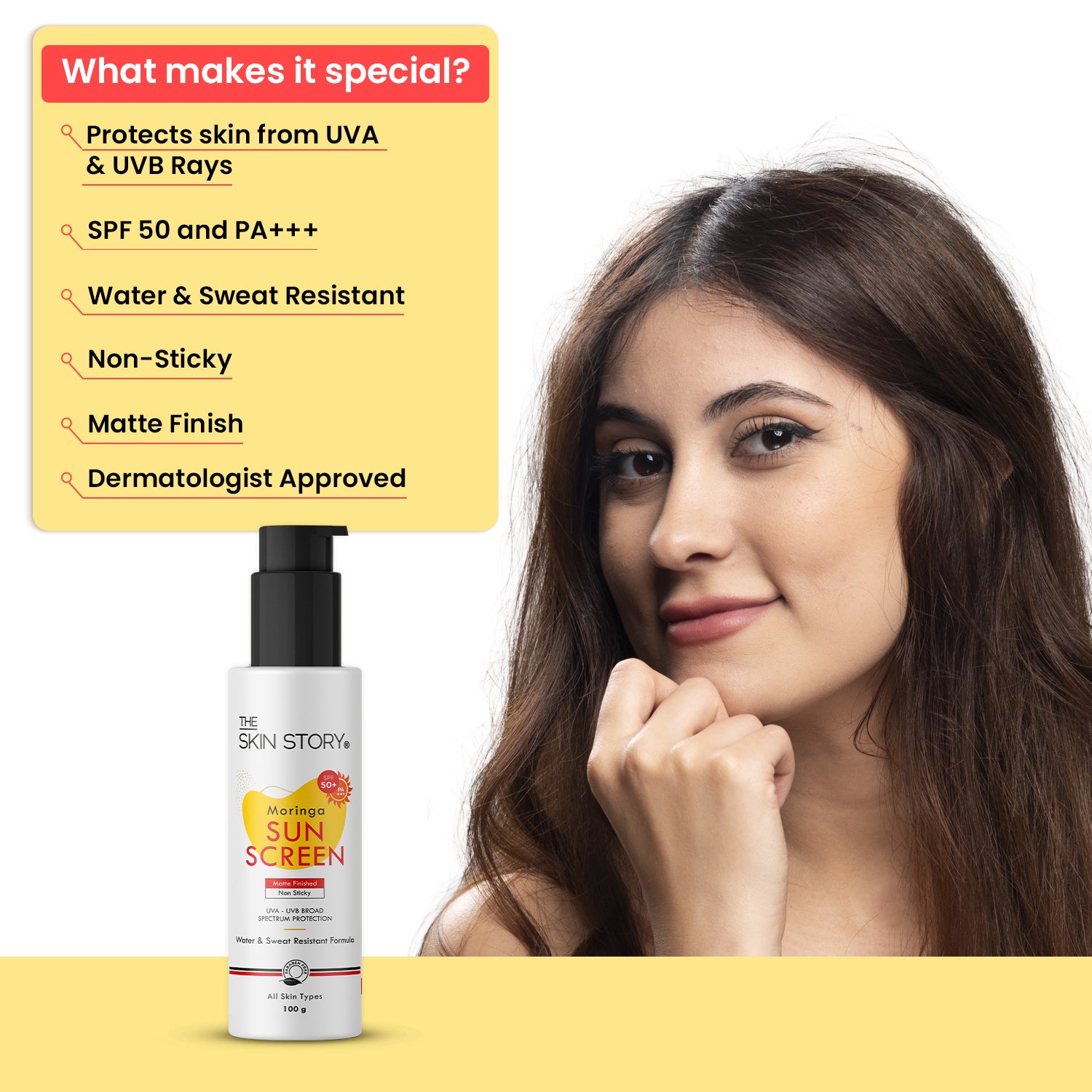 Broad Spectrum Sunscreen  |  UVA &amp; UVB Protection | All Skin Types | SPF 50 | Moringa Oil | 100g