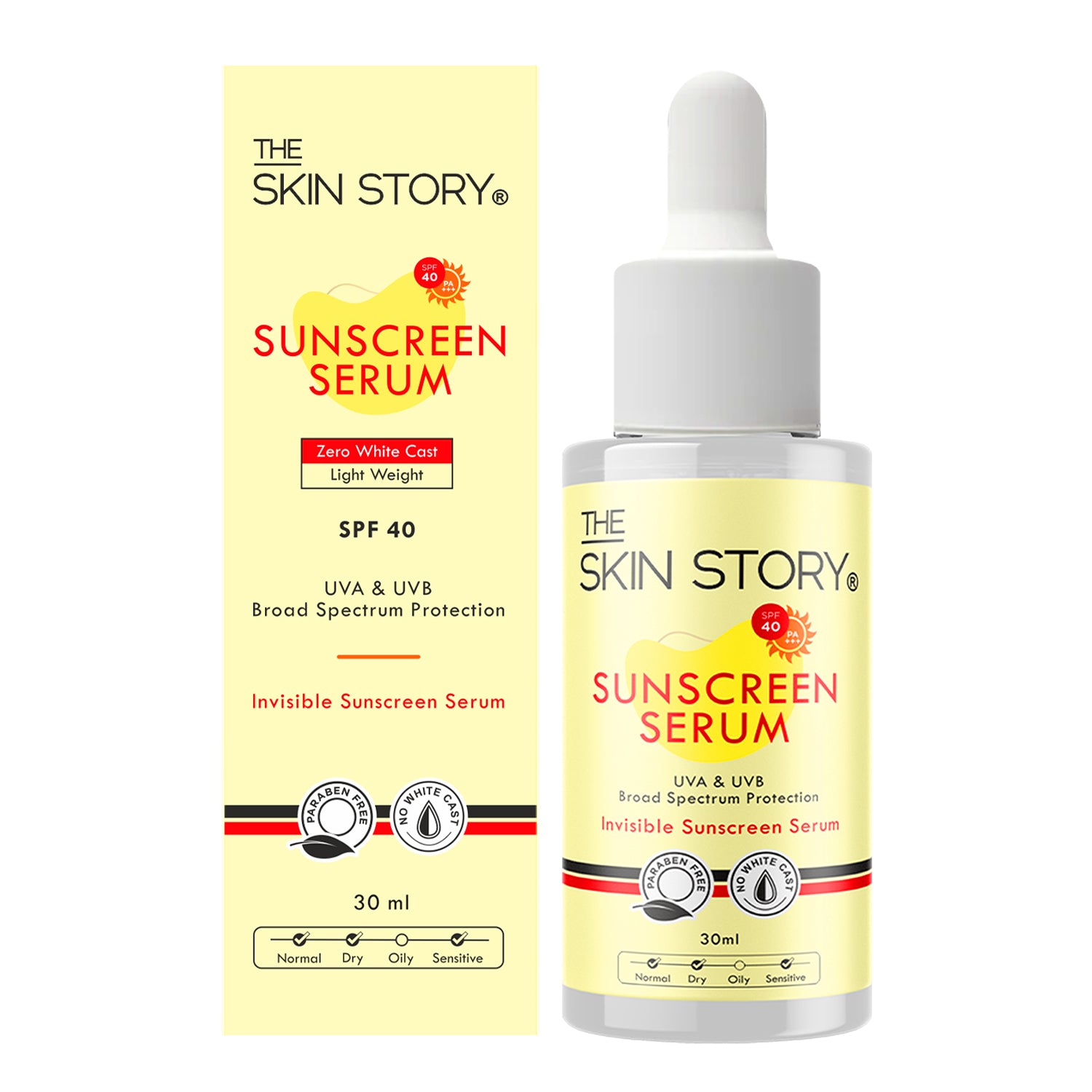 The Skin Story Sunscreen Serum SPF 40 PA+++, Vitamin E, 30ml