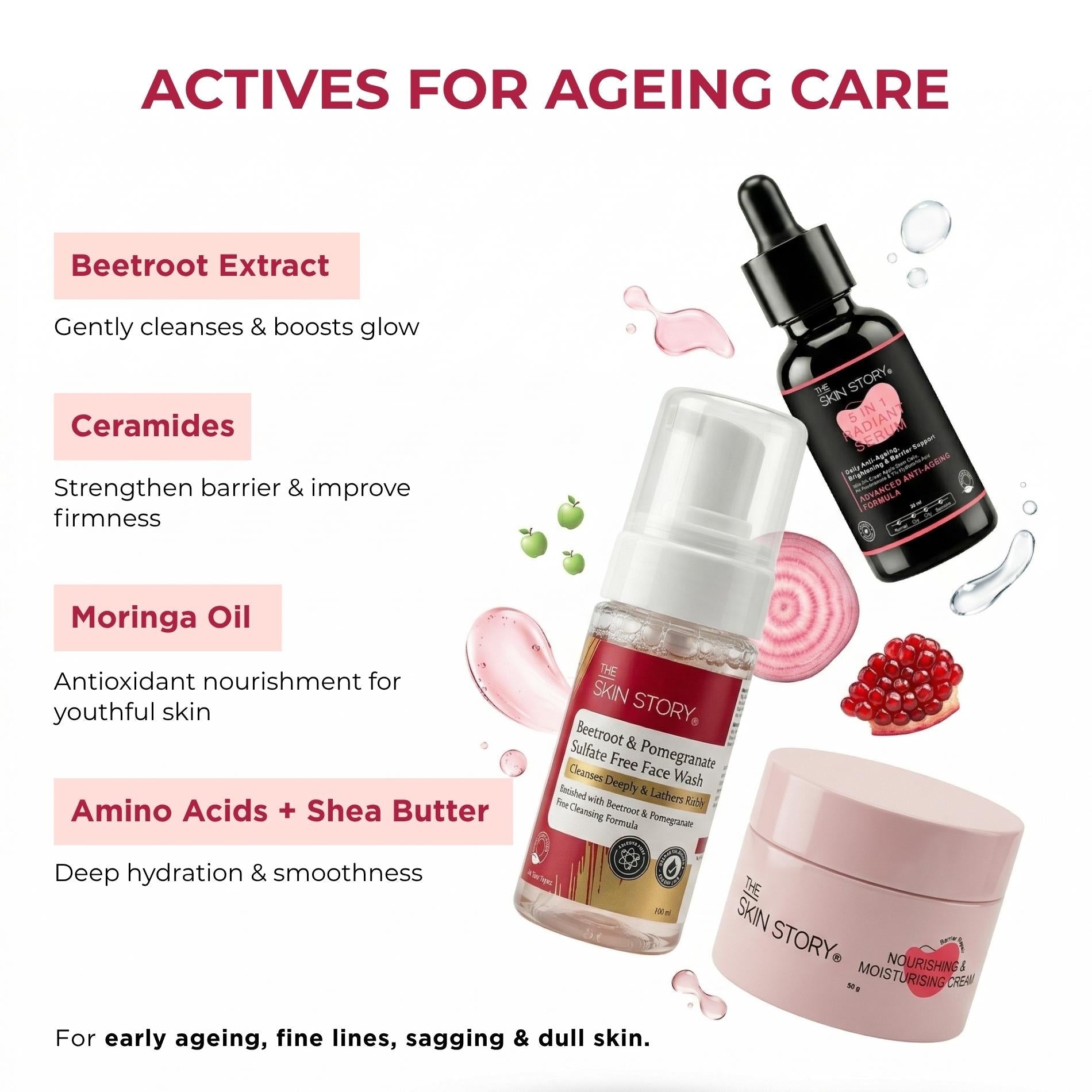 Ageing Early Onset 3 Step - Facewash+Moisturising Cream+Serum - The Skin Story - 