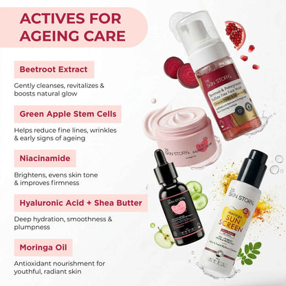 Ageing Early Onset 4 Step - Facewash +Cream+Serum+SPF50 - The Skin Story - 