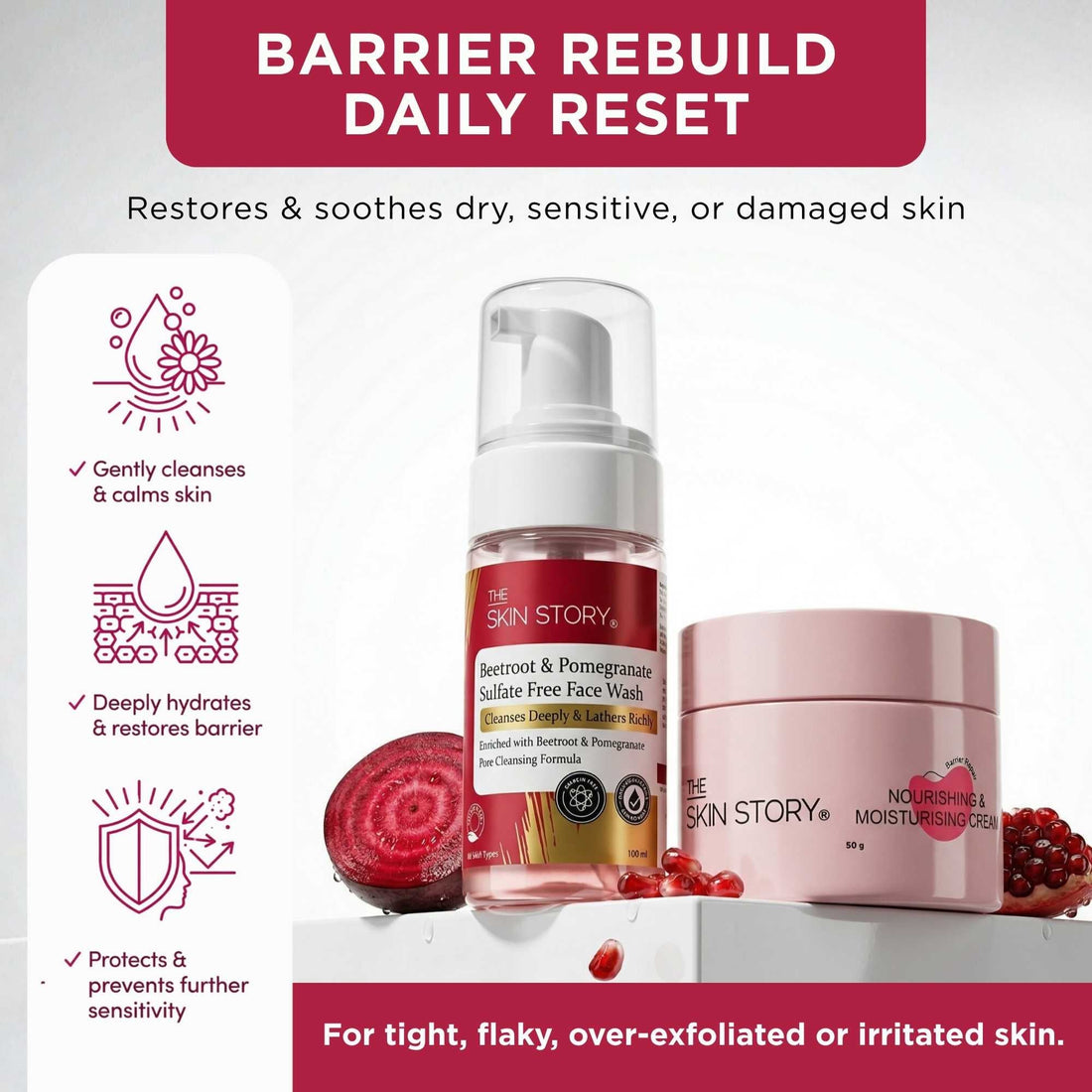 Barrier Rebuilt 2 Step - Facewash+Moisturising Cream - The Skin Story - 