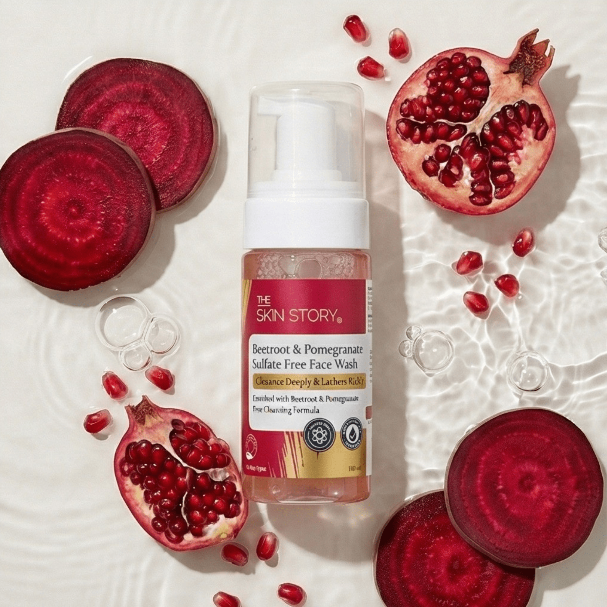 Beetroot &amp; Pomegranate Foaming Face Wash – Sensitive Skin Formula - The Skin Story - 