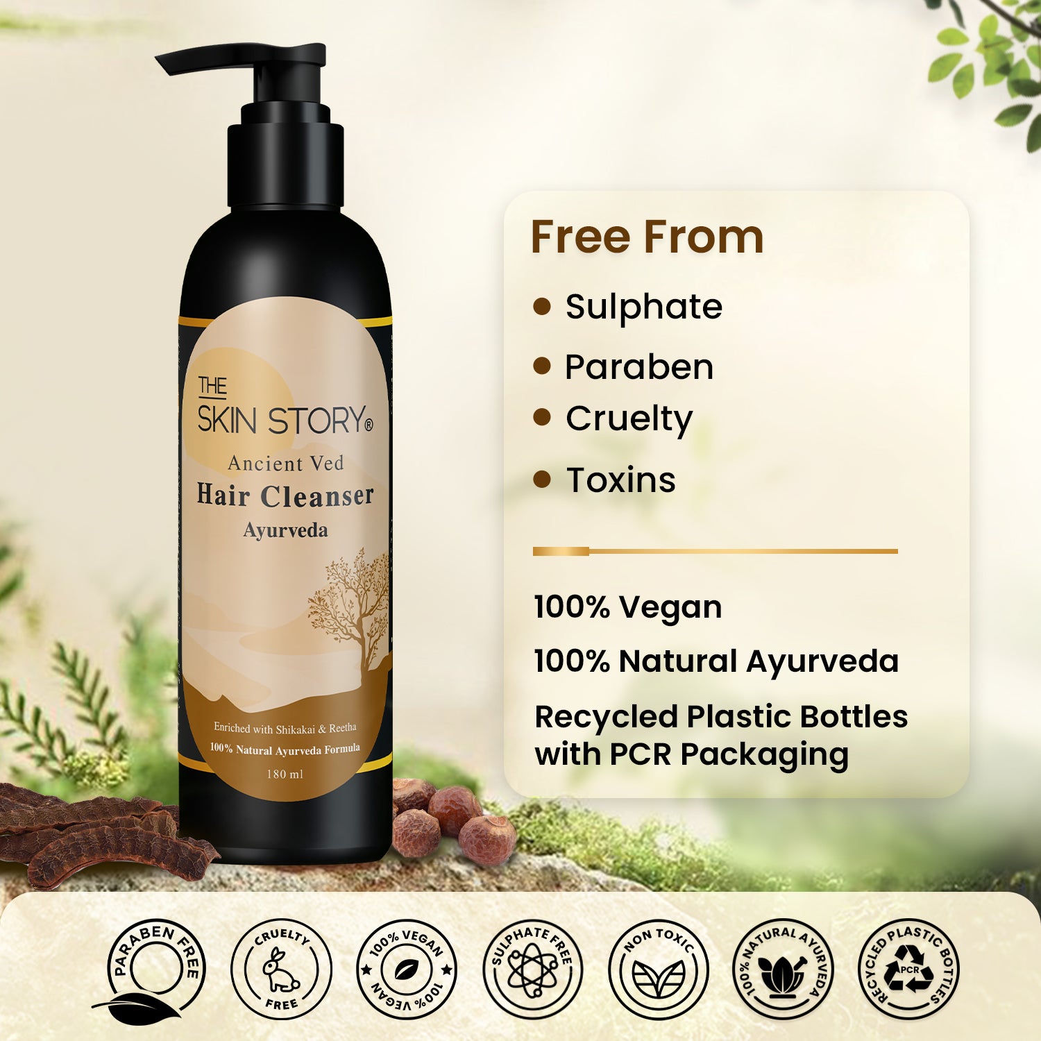 The Skin Story Ayurvedic Hair Shampoo | Amla, Brahmi &amp; Bhringraj | 100% All Natural, 180 ml