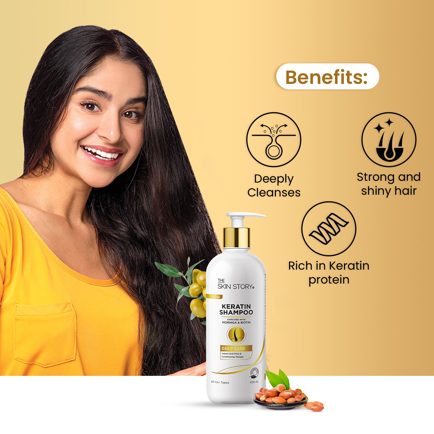 Keratin &amp; Biotin Shampoo | Soft &amp; Frizz Free Hair | Daily Care &amp; Anti-Hairfall | All Hair Types | 450ml