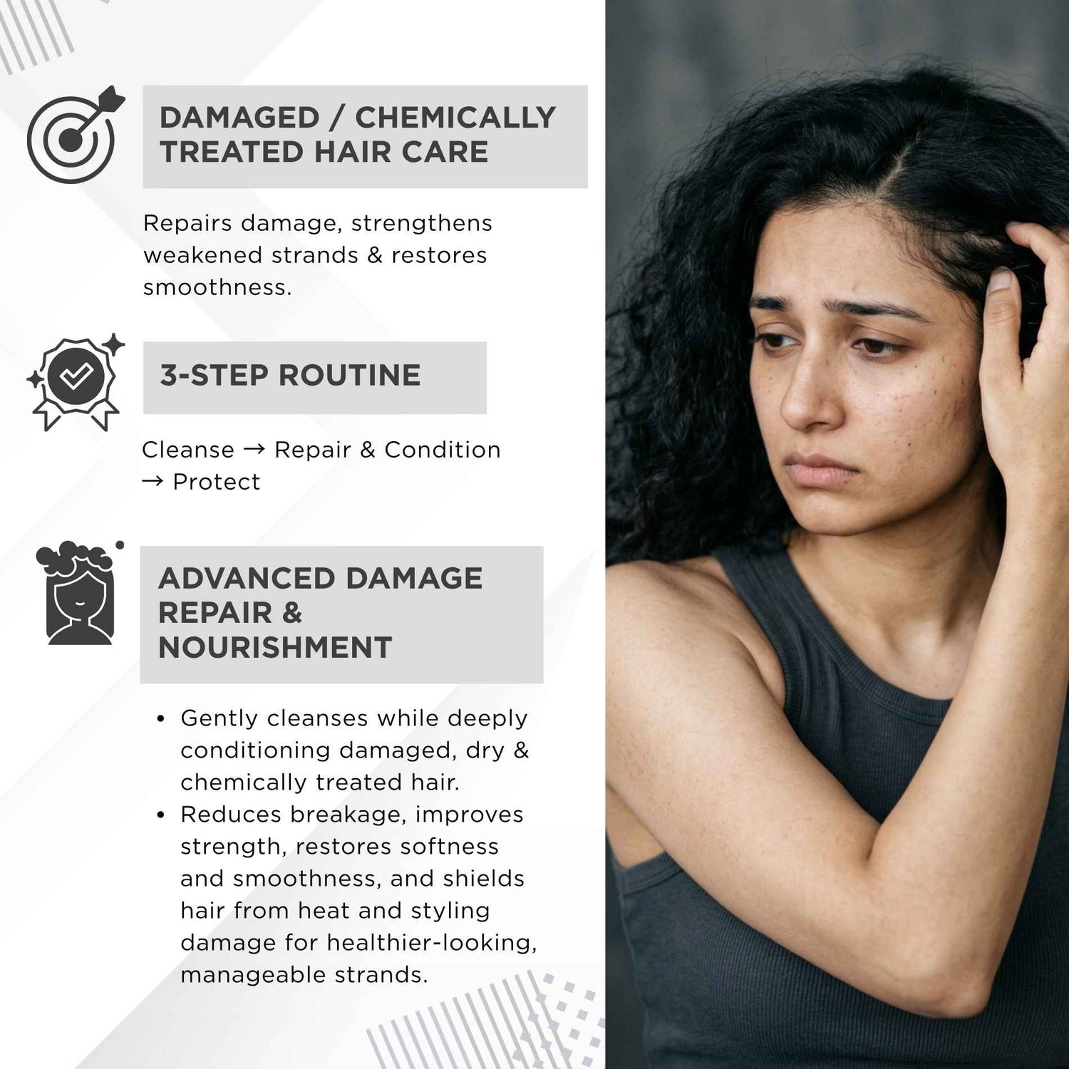 Damaged Hair 3 steps - Sulphate Free Shampoo+Conditioner+Heat Protectant Serum - The Skin Story - 