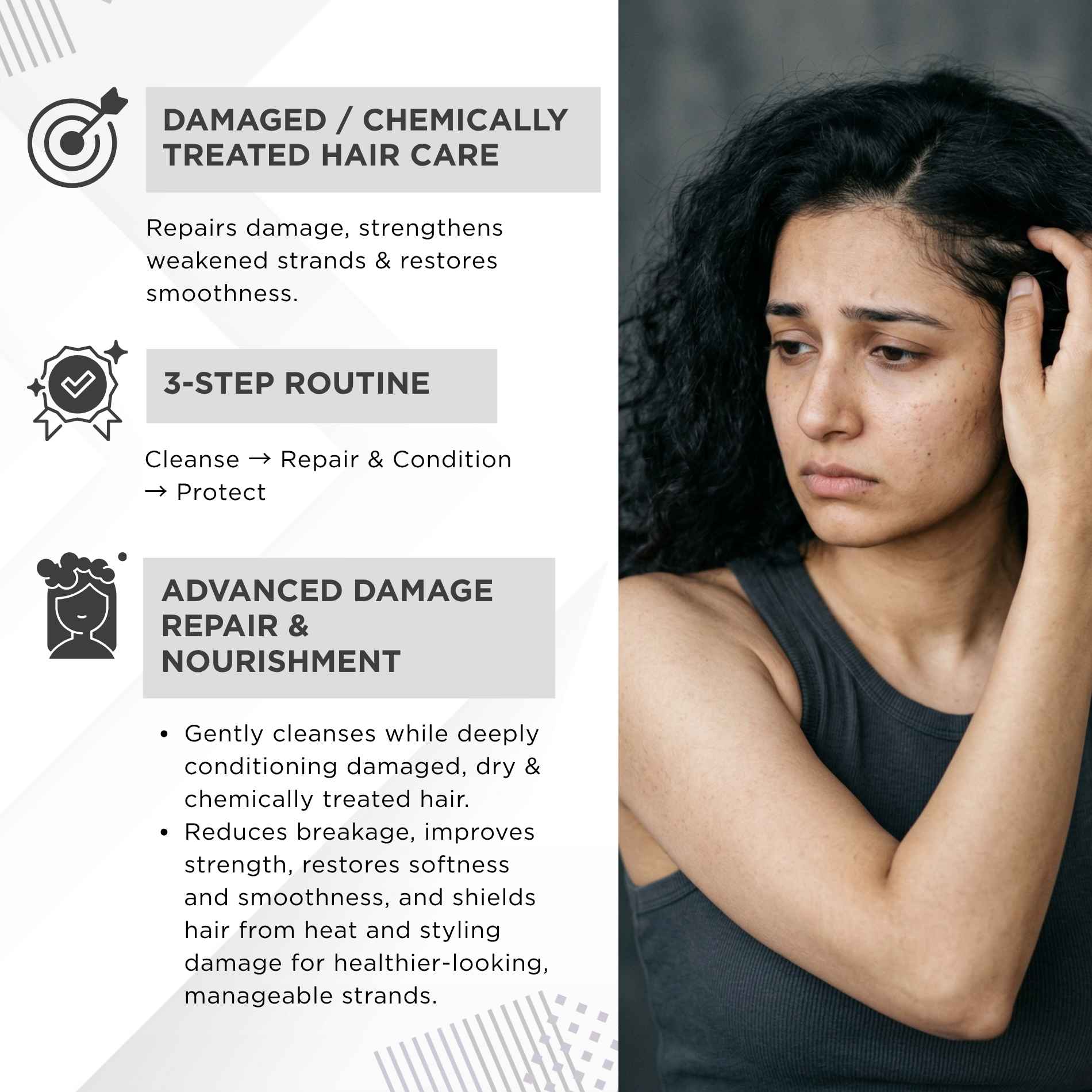Damaged Hair 3 steps - Sulphate Free Shampoo+Conditioner+Heat Protectant Serum - The Skin Story - 