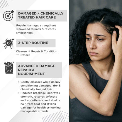 Damaged Hair 3 steps - Sulphate Free Shampoo+Conditioner+Heat Protectant Serum - The Skin Story - 