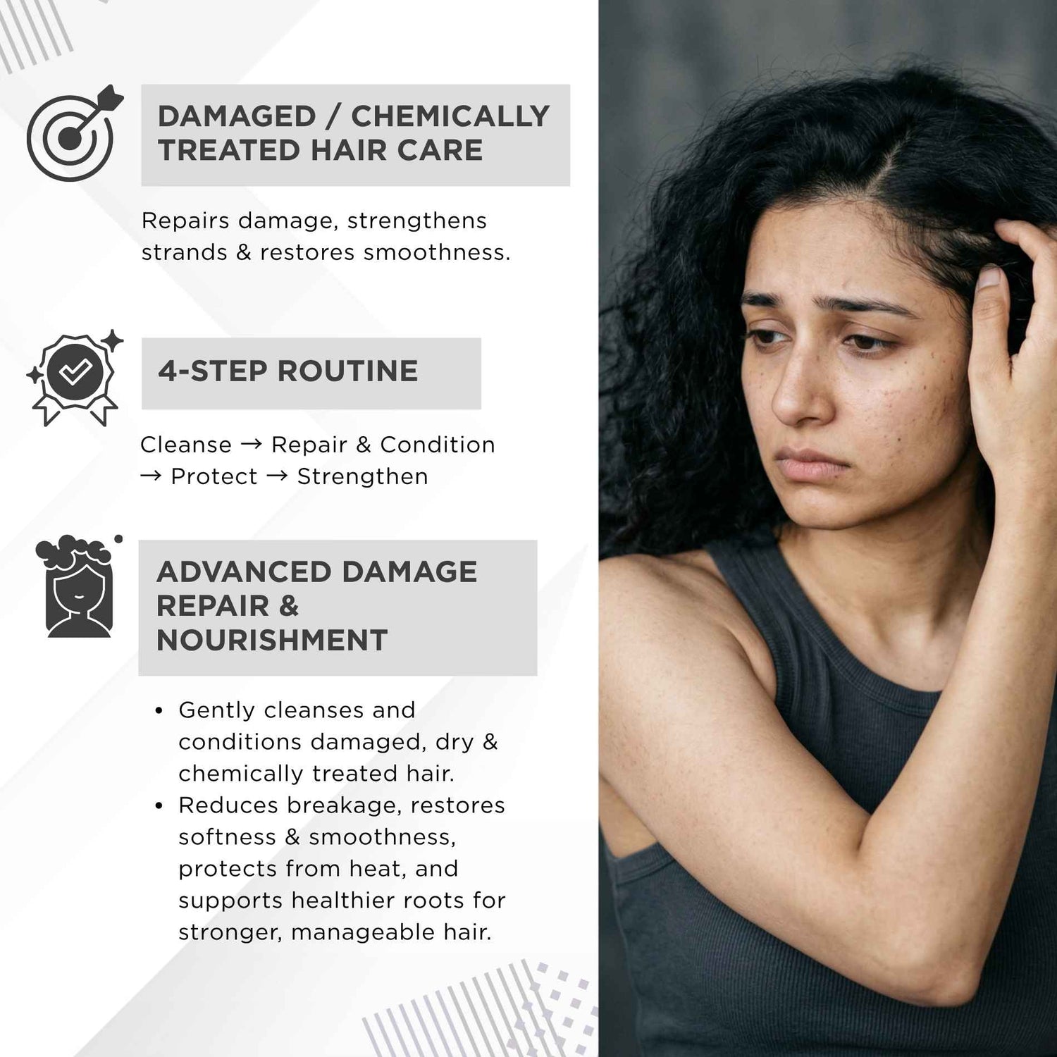Damaged Hair 4 steps - Sulphate Free Shampoo+Conditioner+Heat Protectant Serum+Hair Growth Serum - The Skin Story - 