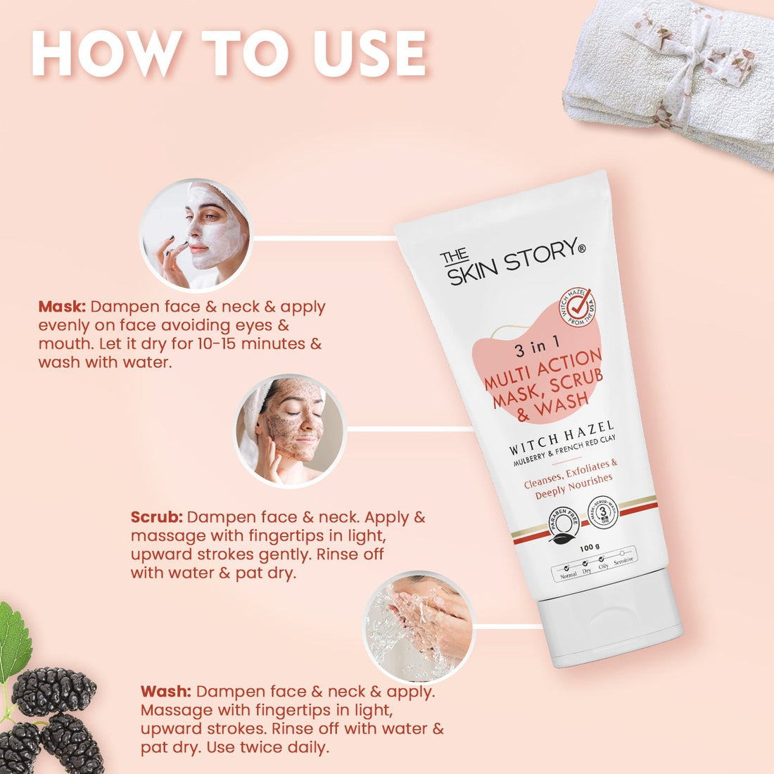 Deep Detox 3 - in - 1 Clay Wash, Scrub &amp; Pack - The Skin Story - 