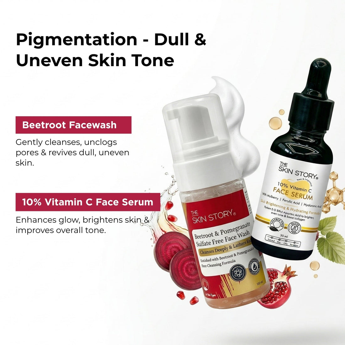 Dull &amp; Uneven Skin Tone - 2 Step with Facewash+10% Vitamin C Face Serum - The Skin Story - 