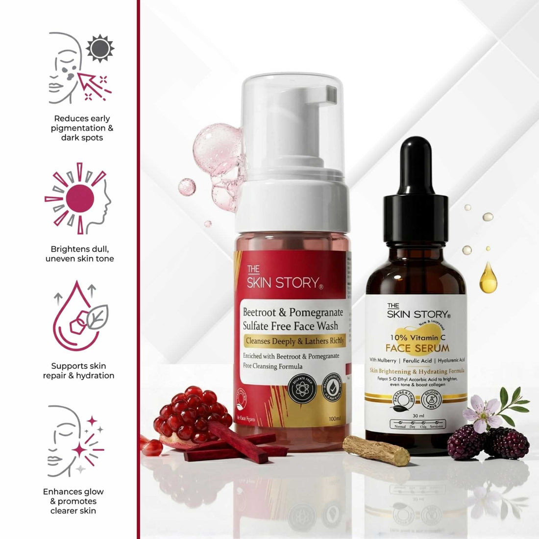 Dull &amp; Uneven Skin Tone - 2 Step with Facewash+10% Vitamin C Face Serum - The Skin Story - 