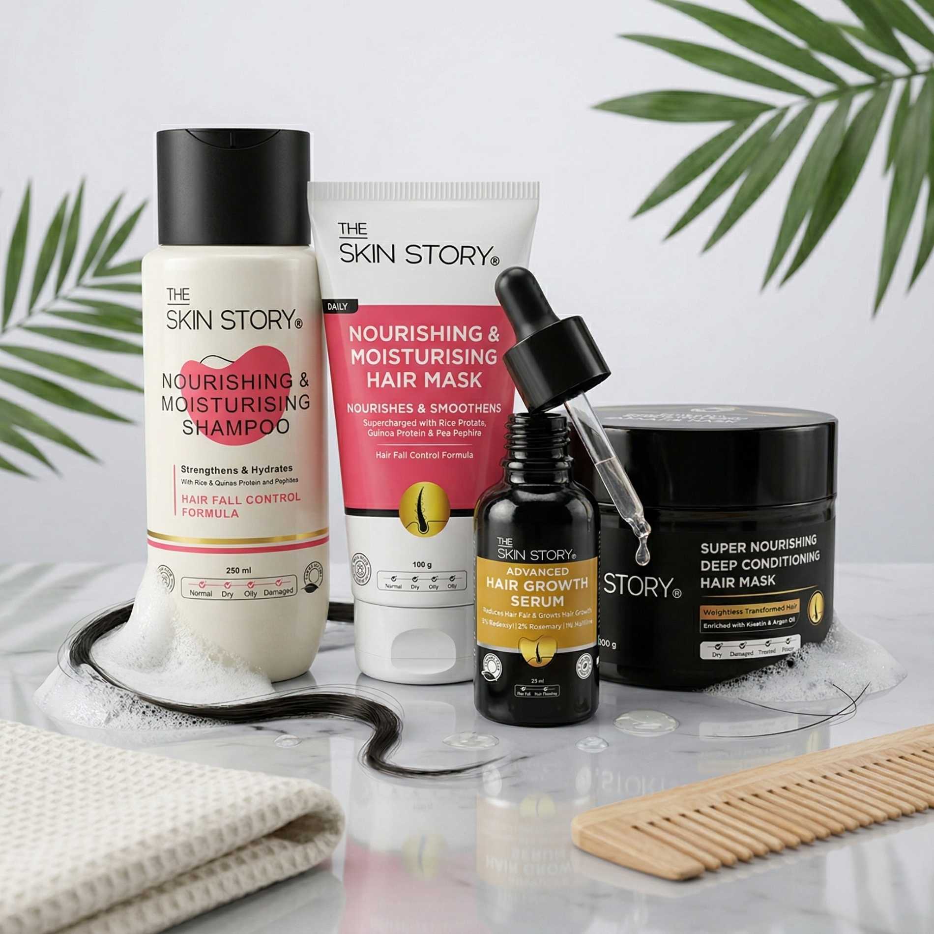 Early Hairfall - 4 steps Nourishing &amp; Moisturising Shampoo+Mask+Hair Growth Serum+Hair Mask - The Skin Story - 