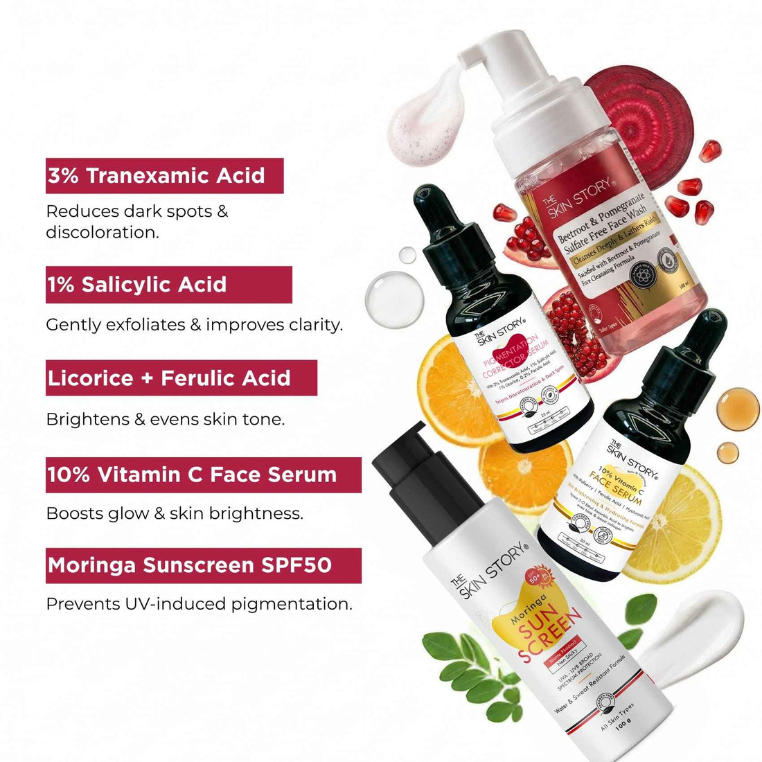 Early Onset Pigmentation 4 steps - Facewash+Corrector Serum+10% Vitamin Serum+Sunscreen SPF50 - The Skin Story - 