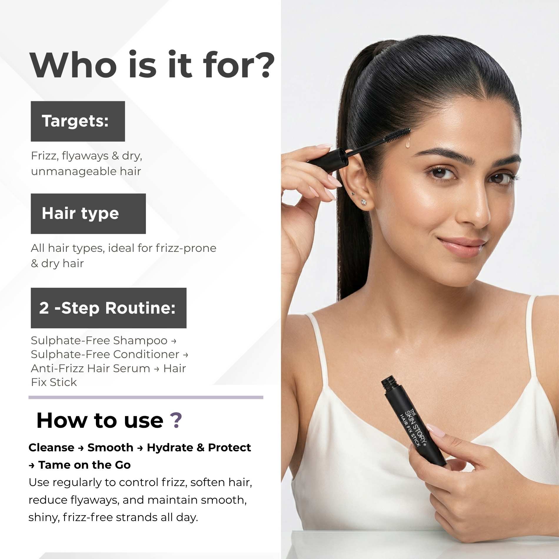 Frizz 4 steps - Sulphate Free Shampoo+Conditioner+Seum+Hair Fix Stick - The Skin Story - 