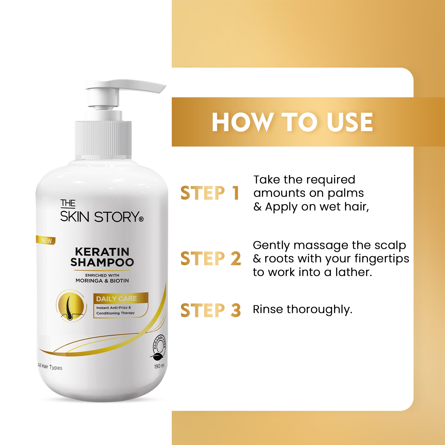 Keratin Shampoo | Soft &amp; Anti Frizz | Hair-fall Control | All Hair Types | 190ml