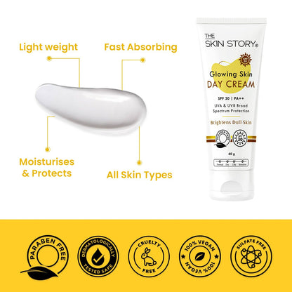 Glowing Skin Day Cream SPF 30 + Moisturiser - The Skin Story - Face Care