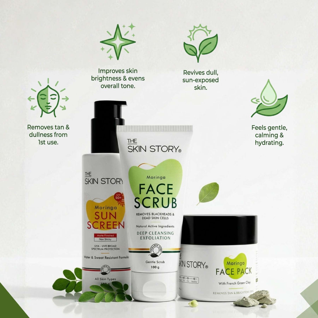 HolidayTan 3 Steps - Scrub+Face Pack+Sunscreen SPF50 - The Skin Story - 