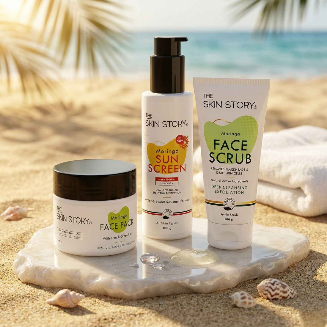 HolidayTan 3 Steps - Scrub+Face Pack+Sunscreen SPF50 - The Skin Story - 
