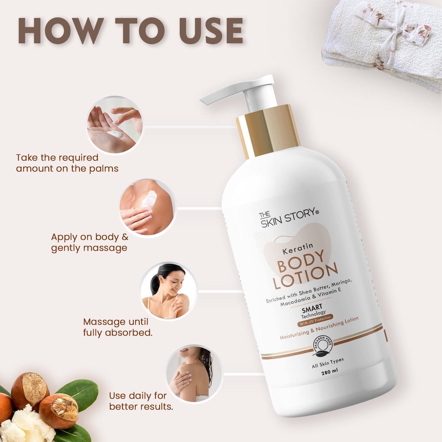 Deep Moisturising Body Lotion | Soft &amp; Supple Skin | All Skin Types | Moringa &amp; Keratin | 280ml