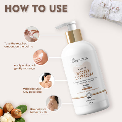 Deep Moisturising Body Lotion | Soft &amp; Supple Skin | All Skin Types | Moringa &amp; Keratin | 280ml