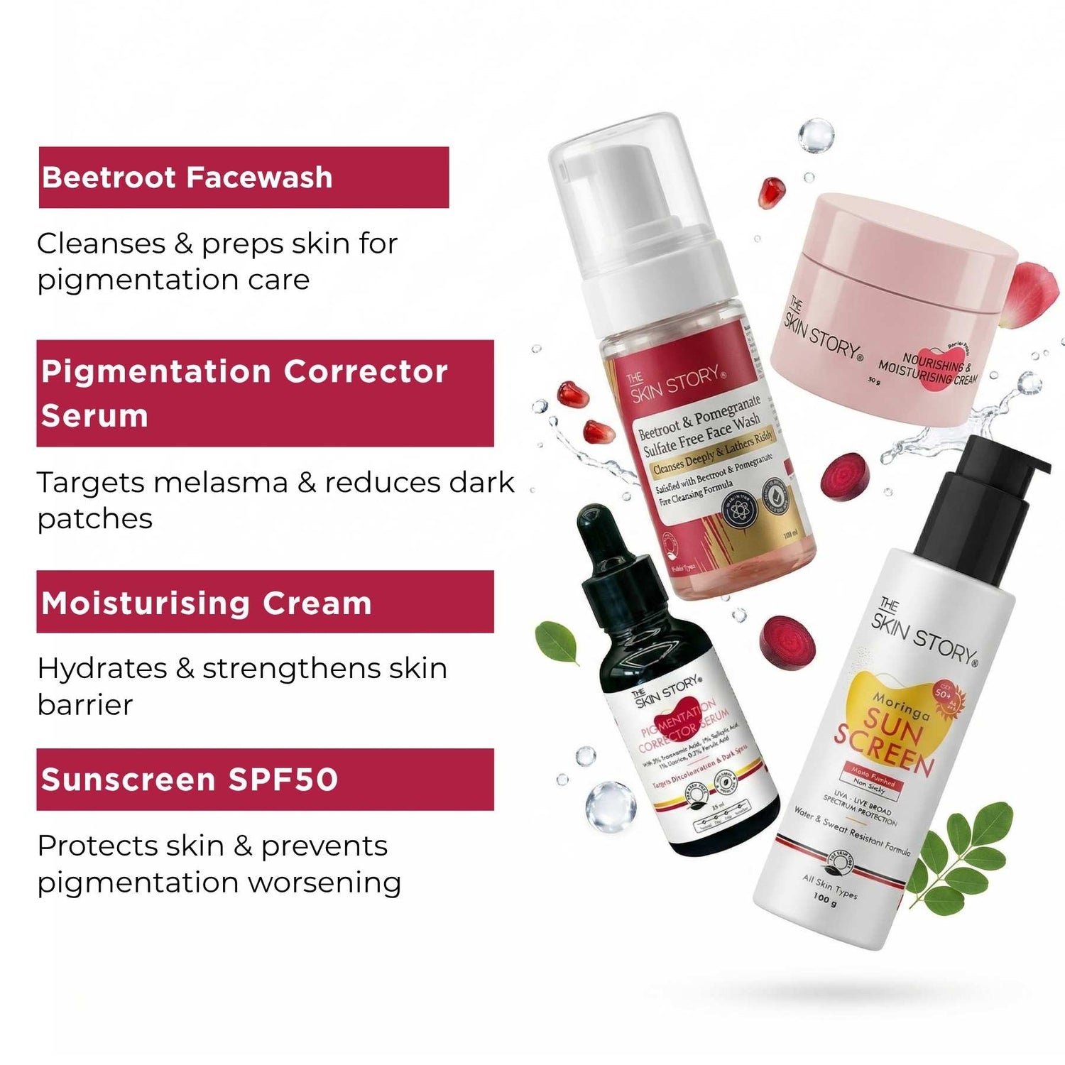 Melesma 4 Steps - Facewash+Serums+Moisturising Cream+Sunscreen SPF50 - The Skin Story - 