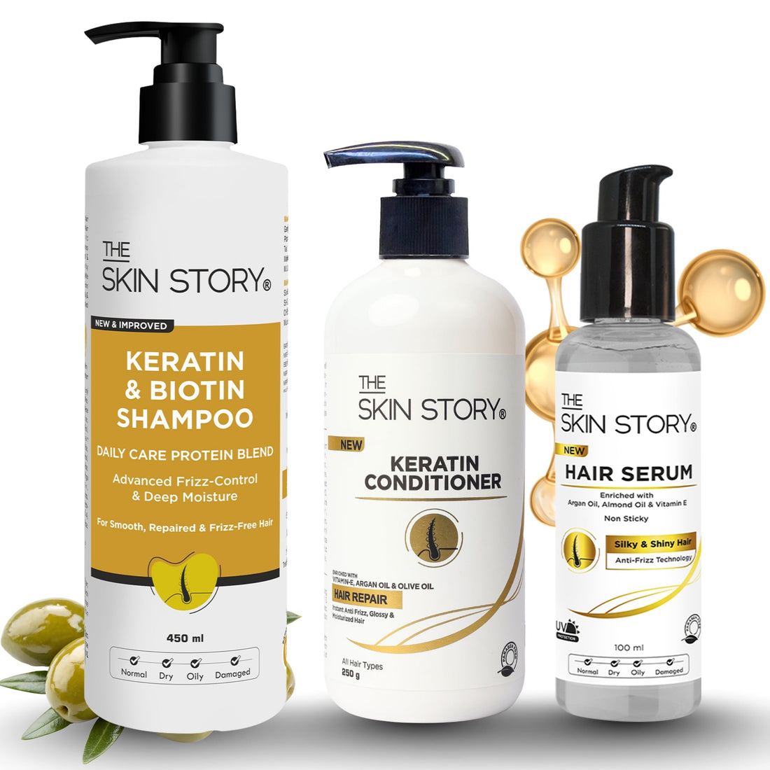 Oil Control Keratin & Biotin Shampoo Conditioner & Serum - The Skin Story - Hair Care Combo