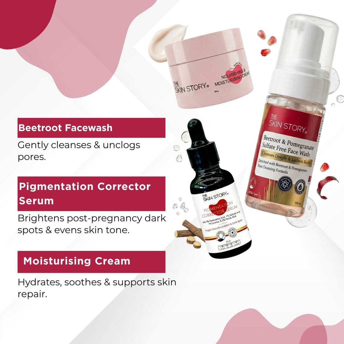 Post Pregnancy 3 steps - Facewash+Serum+Moisturising Cream - The Skin Story - 