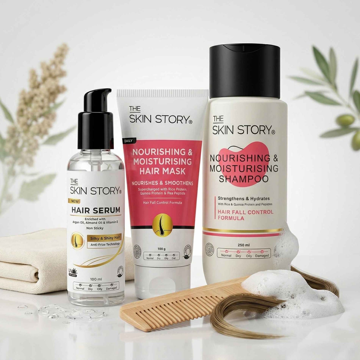 Postpartum Hairfall 3 steps - Nourishing &amp; Moisturising Shampoo+Mask+Anti Frizz Hair Seum - The Skin Story - 