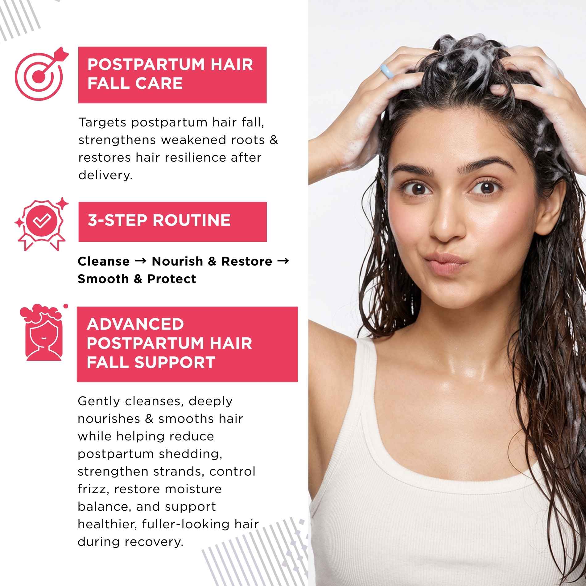 Postpartum Hairfall 3 steps - Nourishing &amp; Moisturising Shampoo+Mask+Anti Frizz Hair Seum - The Skin Story - 