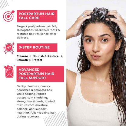 Postpartum Hairfall 3 steps - Nourishing &amp; Moisturising Shampoo+Mask+Anti Frizz Hair Seum - The Skin Story - 
