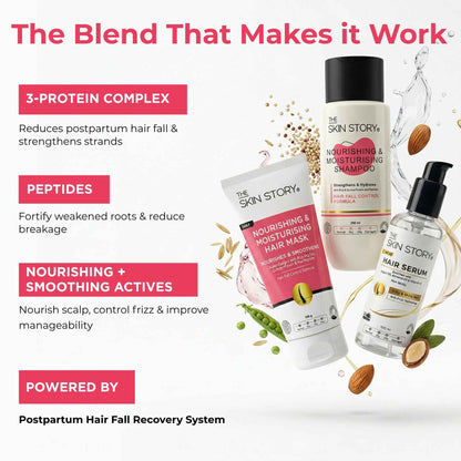 Postpartum Hairfall 3 steps - Nourishing &amp; Moisturising Shampoo+Mask+Anti Frizz Hair Seum - The Skin Story - 