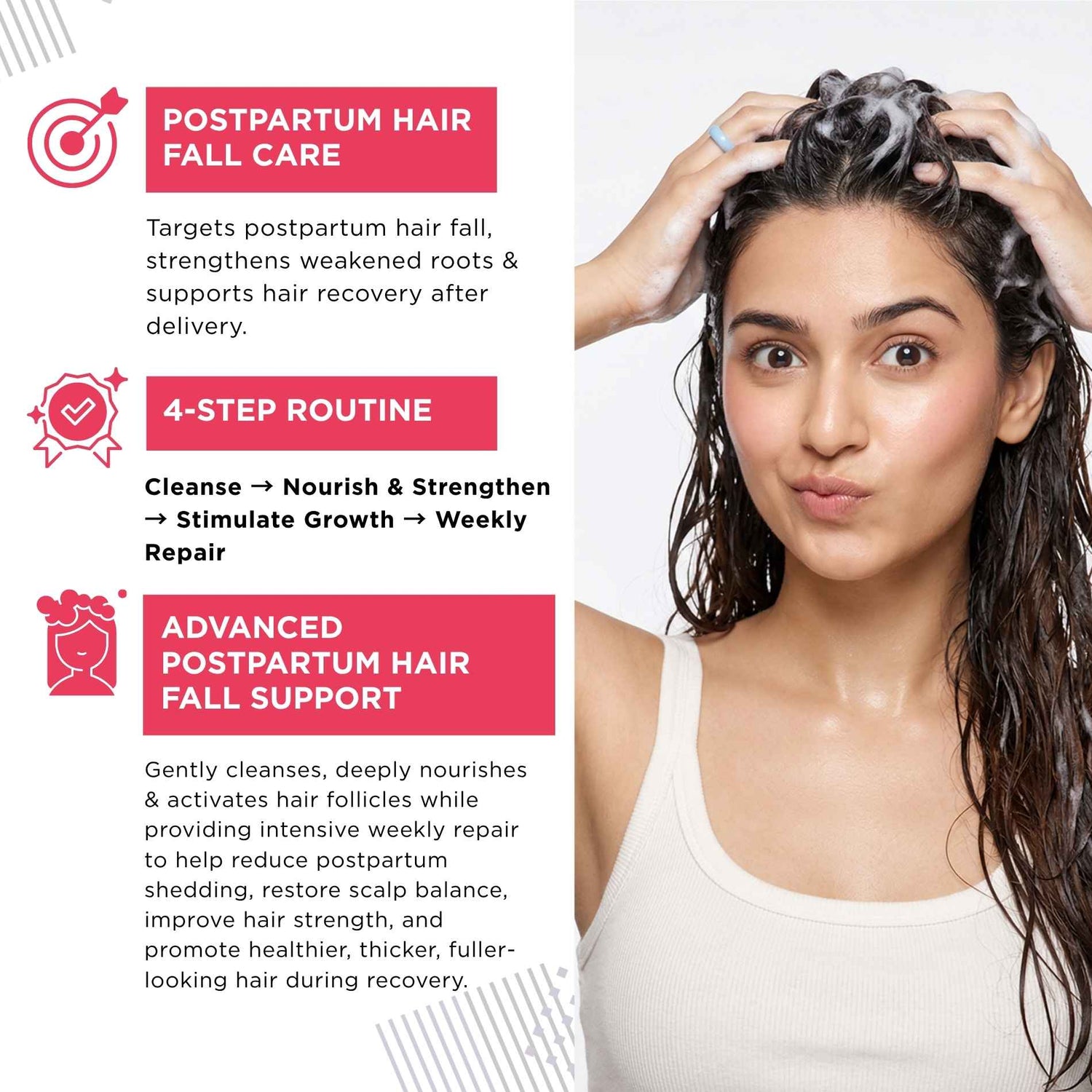 Postpartum Hairfall 4 steps - Nourishing &amp; Moisturising Shampoo+Mask+Hair Growth Serum+Hair Mask - The Skin Story - 