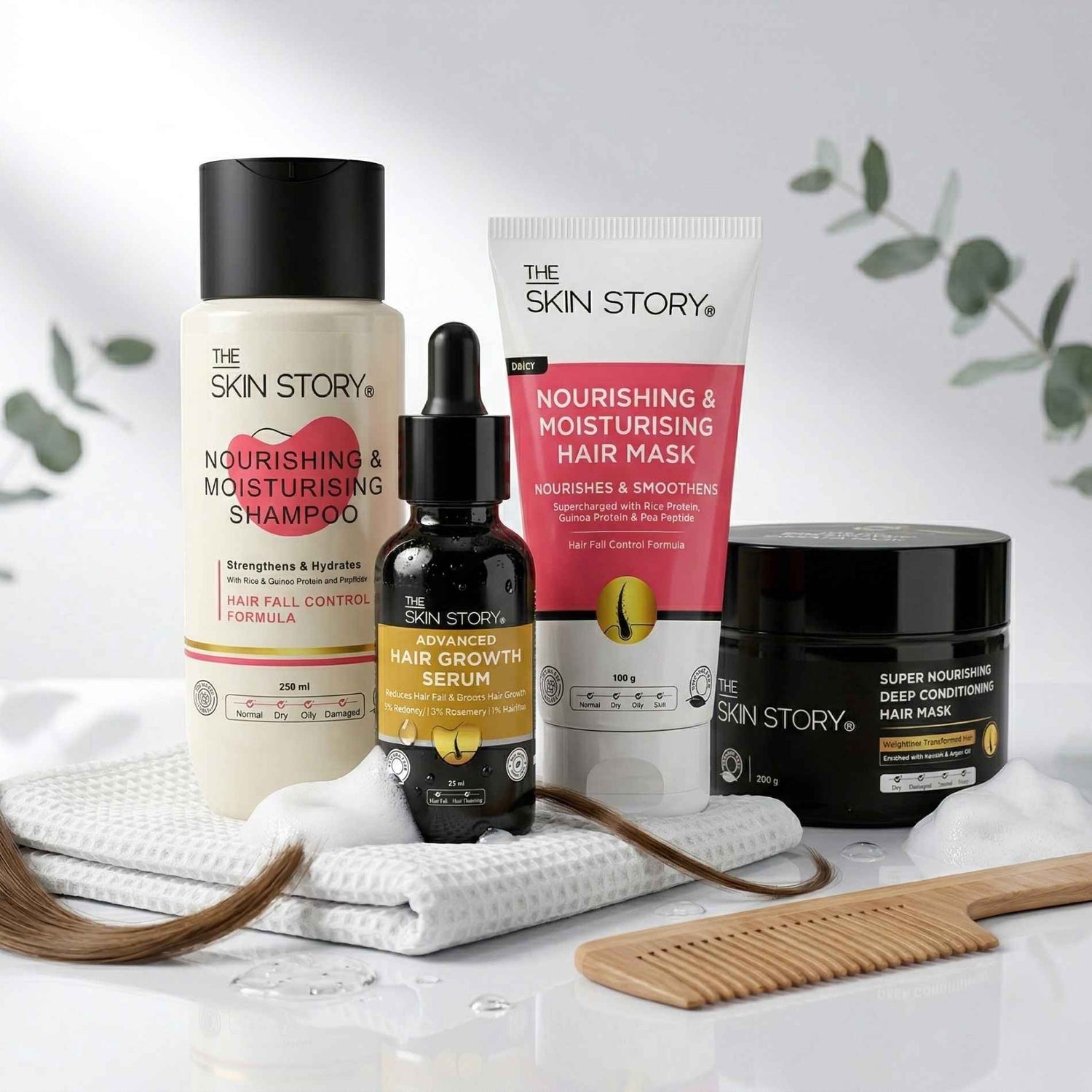 Postpartum Hairfall 4 steps - Nourishing &amp; Moisturising Shampoo+Mask+Hair Growth Serum+Hair Mask - The Skin Story - 