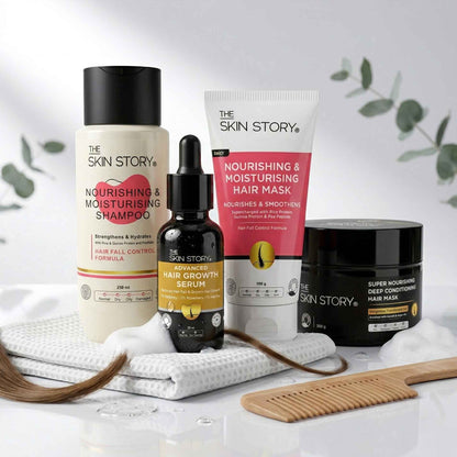 Postpartum Hairfall 4 steps - Nourishing &amp; Moisturising Shampoo+Mask+Hair Growth Serum+Hair Mask - The Skin Story - 