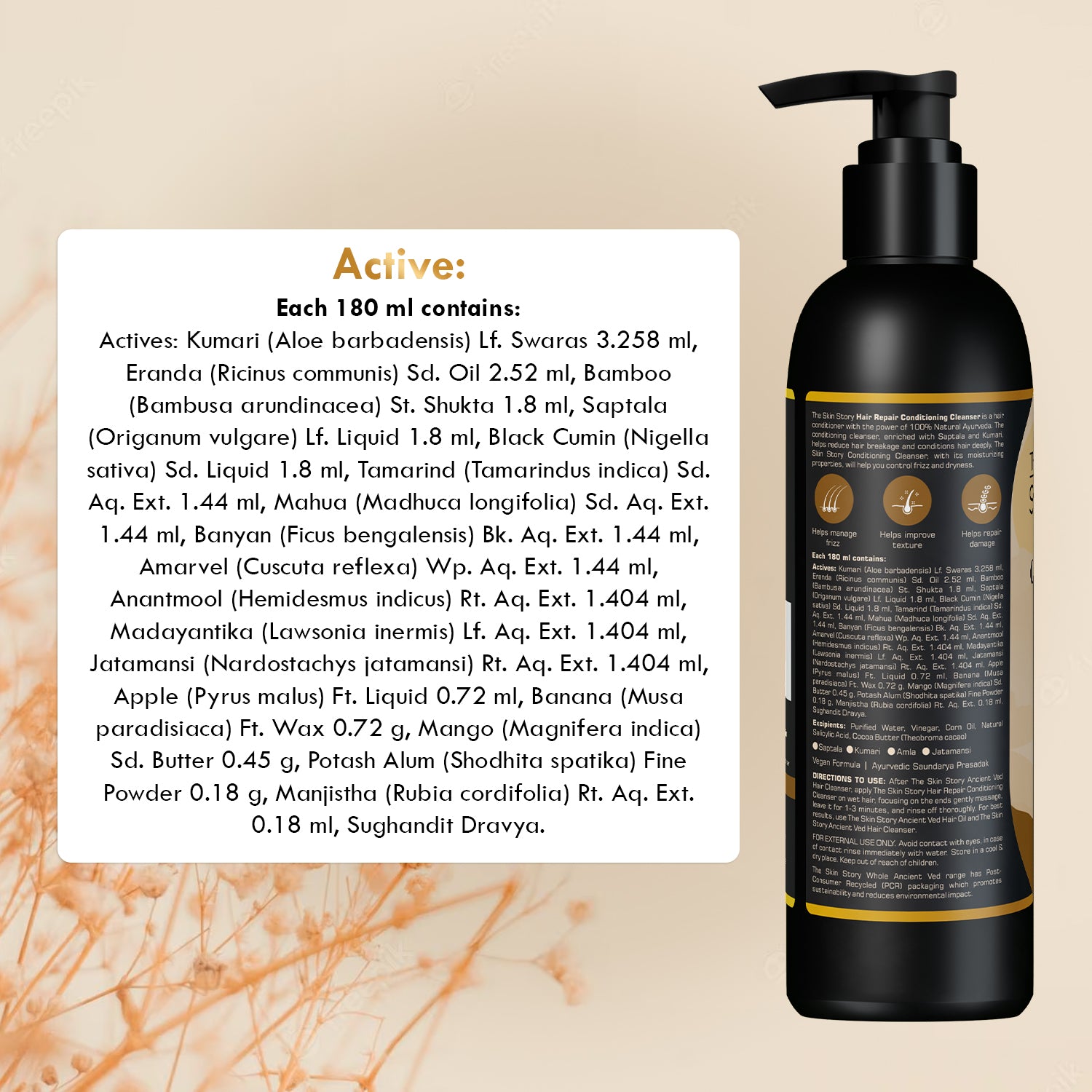 The Skin Story Ayurvedic Hair Shampoo | Amla, Brahmi &amp; Bhringraj | 100% All Natural, 180 ml