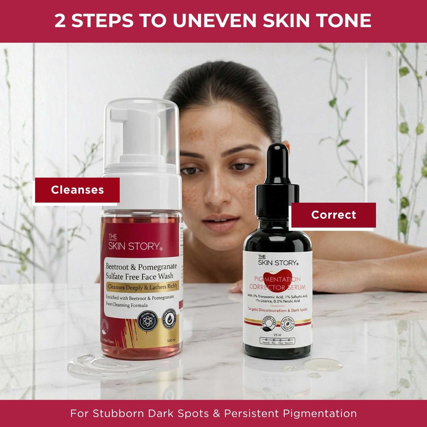 Stuborn Dark Spots 2 Steps - Facewash+Serum - The Skin Story - 