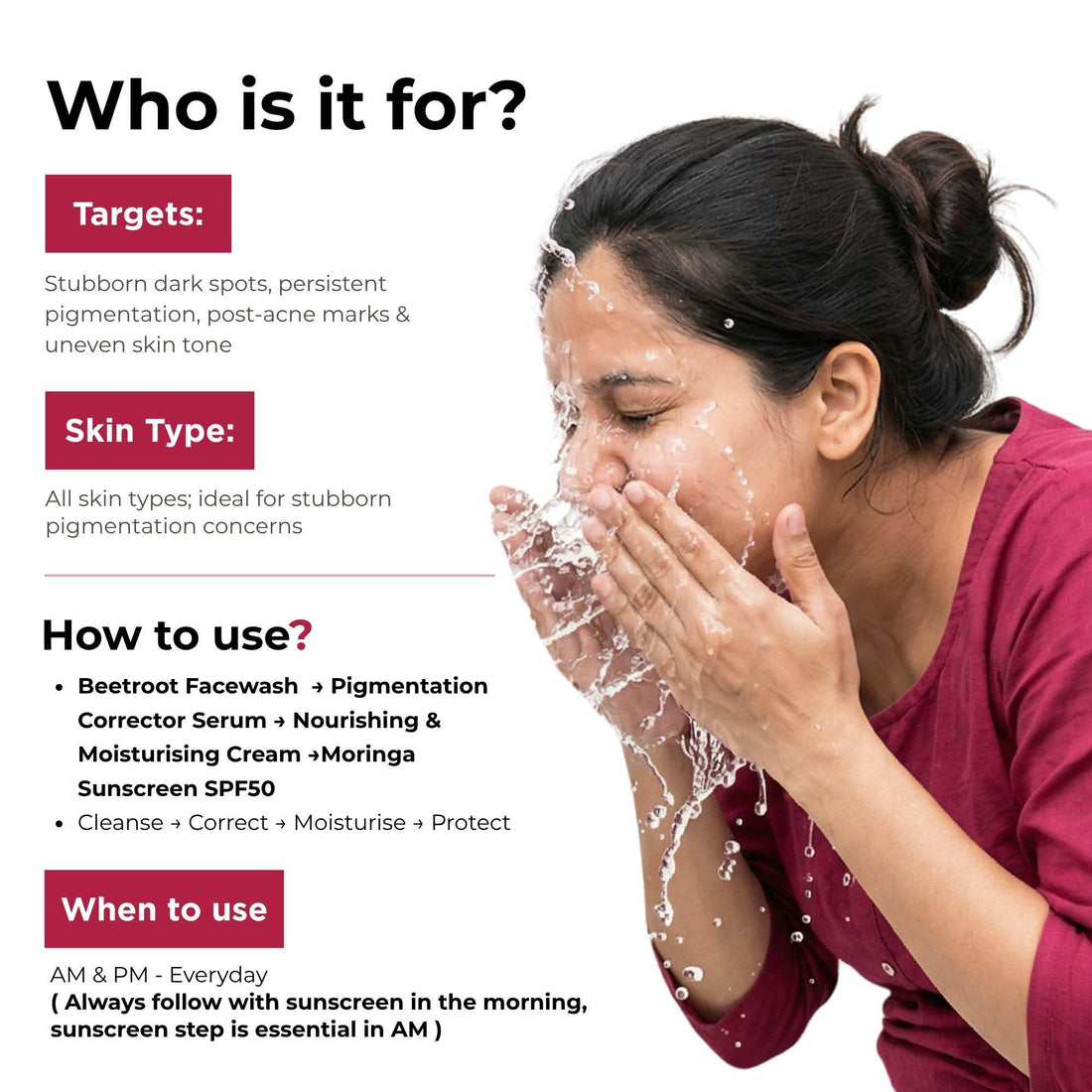 Stuborn Dark Spots 4 Steps - Facewash+Serum+ Moisturising Cream+Sunscreen SPF50 - The Skin Story - 