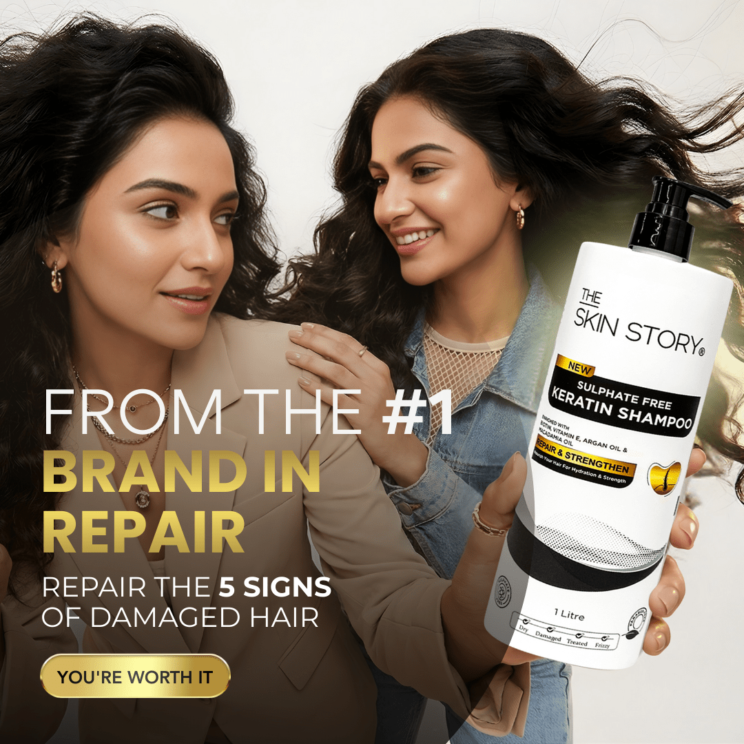 Sulphate Free Keratin &amp; Biotin Shampoo Repairs Damaged Hair 1 Litre - The Skin Story - Hair Care Combo