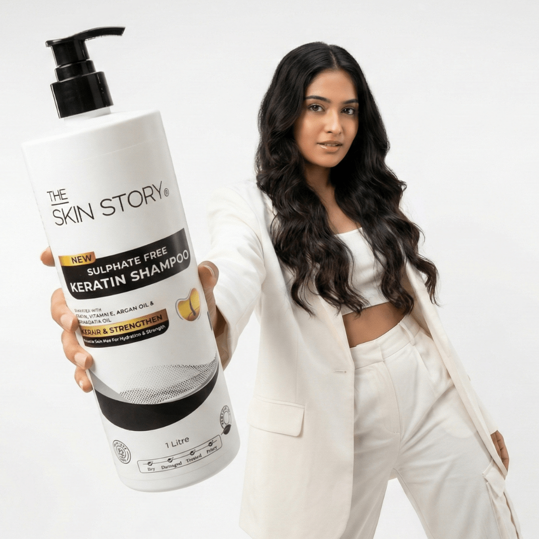 Sulphate Free Keratin & Biotin Shampoo Repairs Damaged Hair 1 Litre - The Skin Story - Hair Care Combo