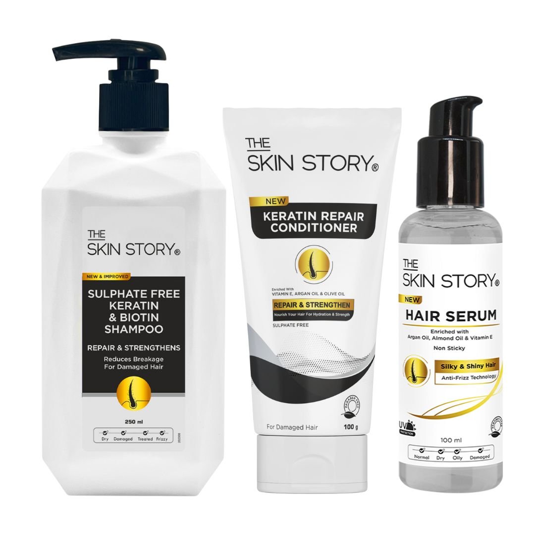 Sulphate Free Keratin Shampoo, Conditioner & Heat Protection Hair Serum - The Skin Story -