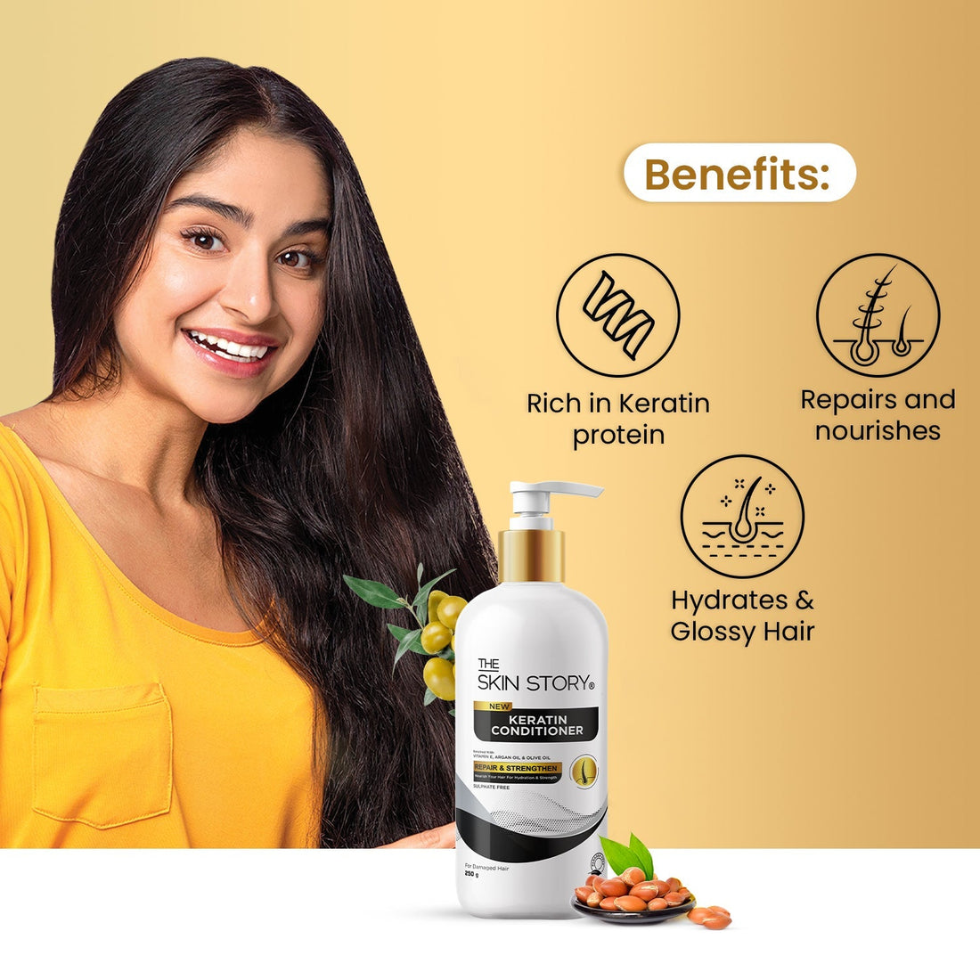 Sulphate Free Keratin Smooth Conditioner Soft &amp; Silky Hair For Dry Hair Split End Damage Repair 450g - The Skin Story - 