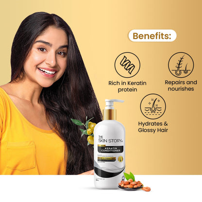 Sulphate Free Keratin Smooth Conditioner Soft &amp; Silky Hair For Dry Hair Split End Damage Repair 450g - The Skin Story - 