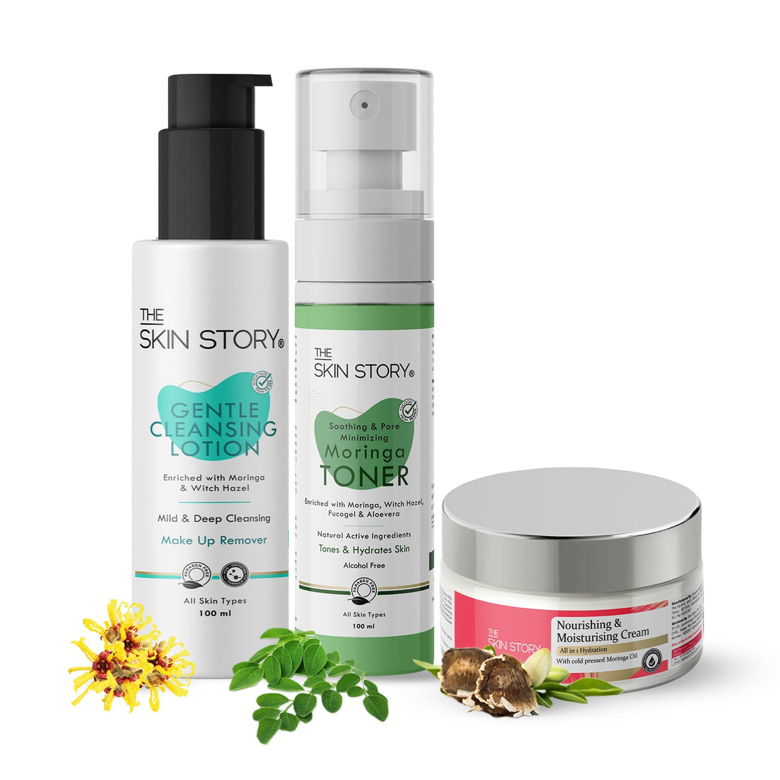 The Skin Story Classic Care Collection (CTM) (The Skin Story Gentle Cleansing Lotion, 100ml The Skin Story Moringa Toner, 100ml The Skin Story Nourishing &amp; Moisturising Cream, 50g) - The Skin Story - Skincare Combo