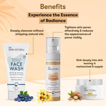 The Skin Story Simple Skincare Trio (CTM) (The Skin Story Blueberry Facewash, 100g The Skin Story Witch Hazel Toner, 100ml The Skin Story Argan Infinity Cream, 50g) - The Skin Story - Skincare Combo