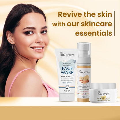 The Skin Story Simple Skincare Trio (CTM) (The Skin Story Blueberry Facewash, 100g The Skin Story Witch Hazel Toner, 100ml The Skin Story Argan Infinity Cream, 50g) - The Skin Story - Skincare Combo