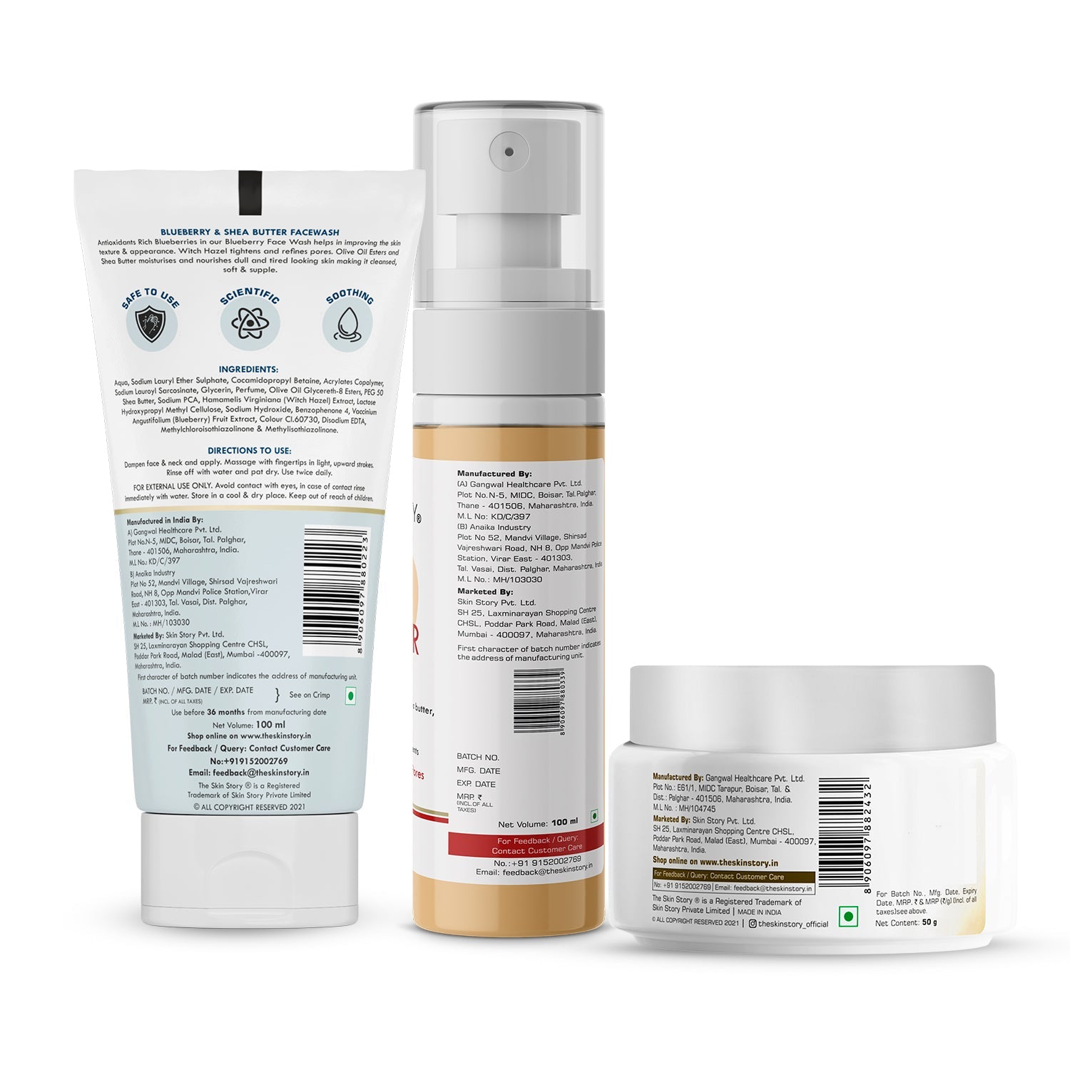 The Skin Story Simple Skincare Trio (CTM) (The Skin Story Blueberry Facewash, 100g The Skin Story Witch Hazel Toner, 100ml The Skin Story Argan Infinity Cream, 50g) - The Skin Story - Skincare Combo