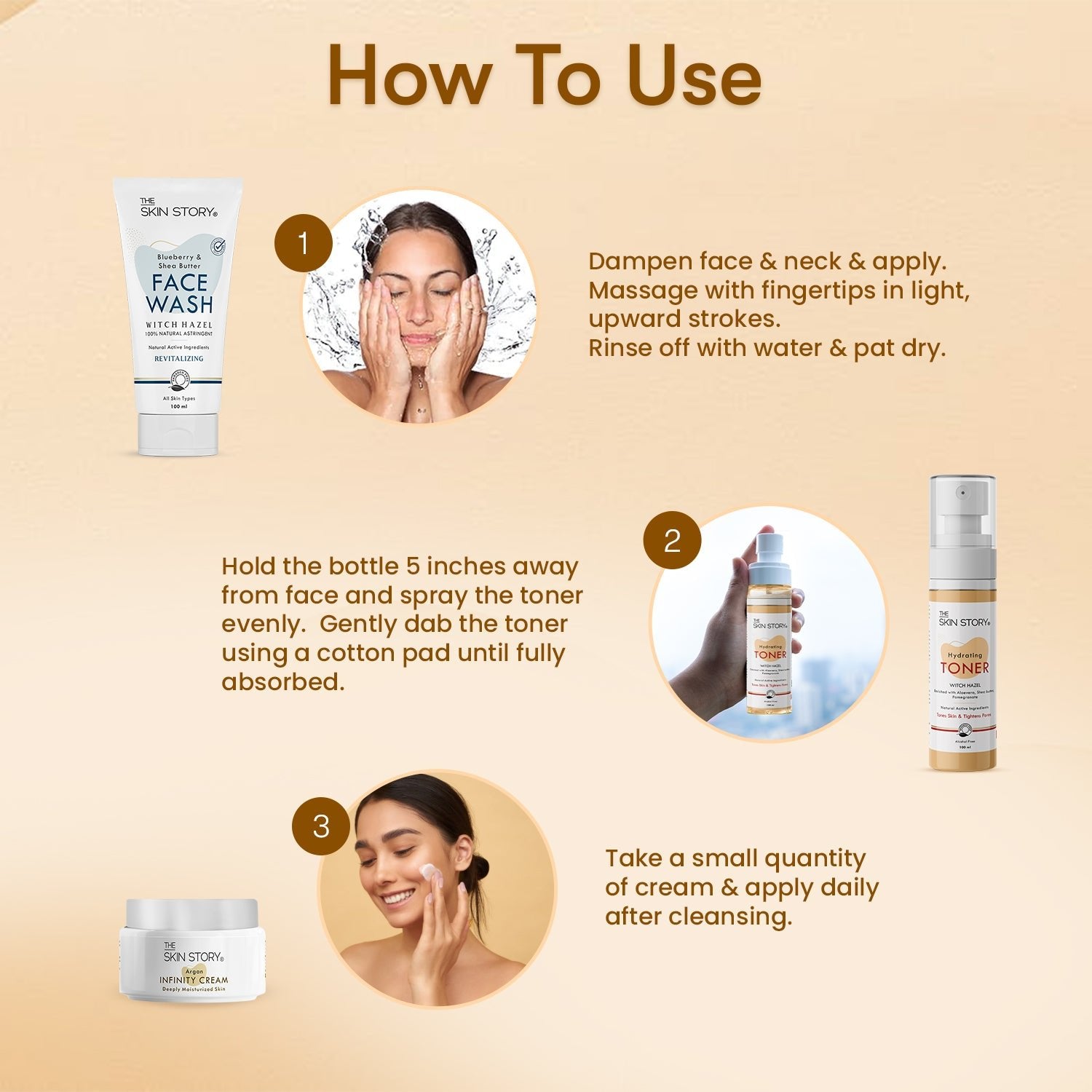 The Skin Story Simple Skincare Trio (CTM) (The Skin Story Blueberry Facewash, 100g The Skin Story Witch Hazel Toner, 100ml The Skin Story Argan Infinity Cream, 50g) - The Skin Story - Skincare Combo