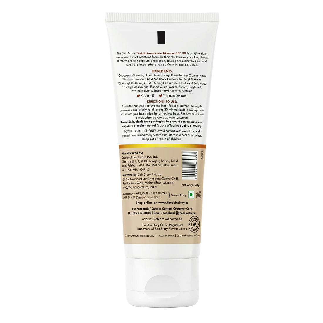 Tinted Sunscreen Mousse SPF 30 - The Skin Story - Sunscreen