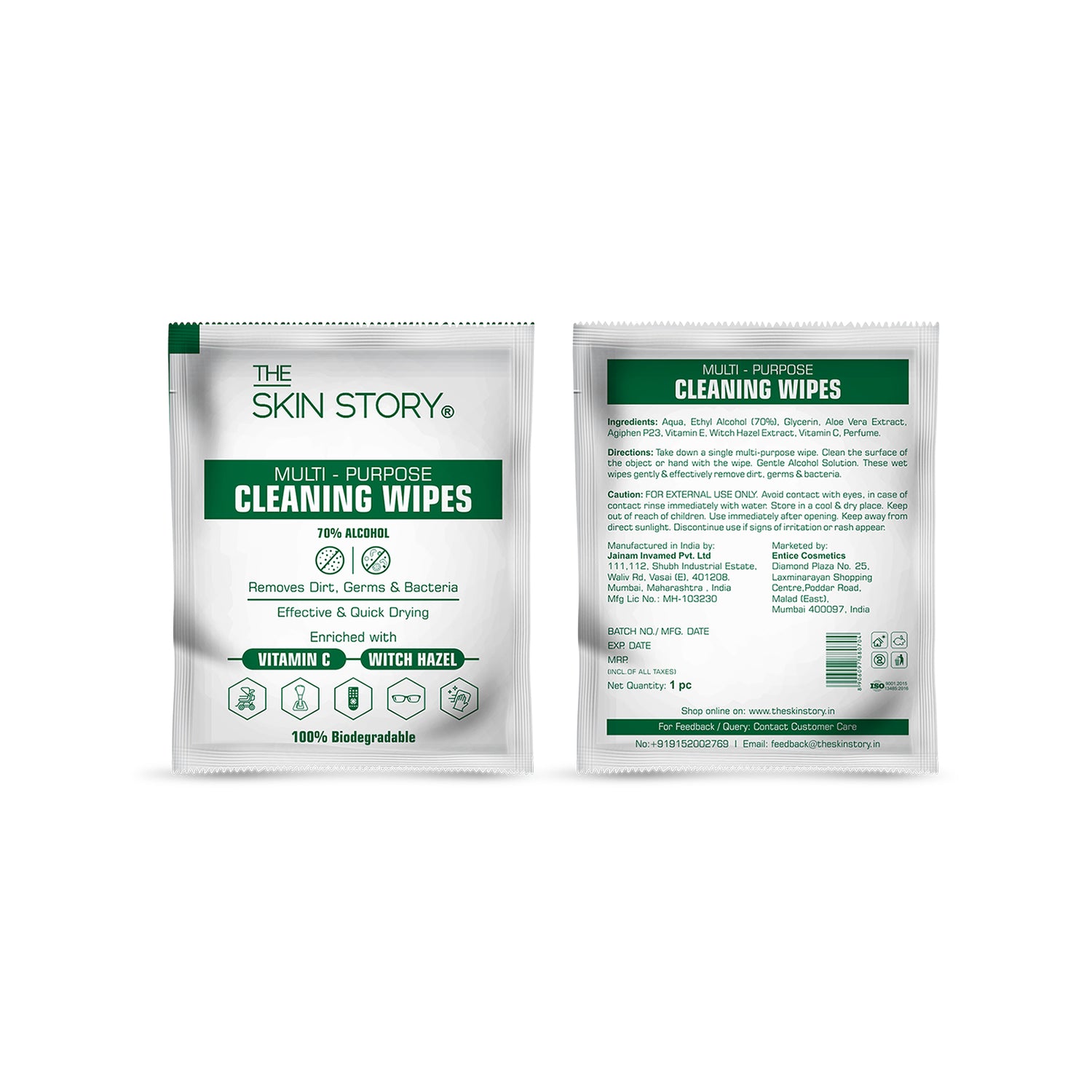 Multi Purpose Cleaning Wipes - 70 % Alcohol , Removes Dirts , Germs and Bacteria, 30 Wipes